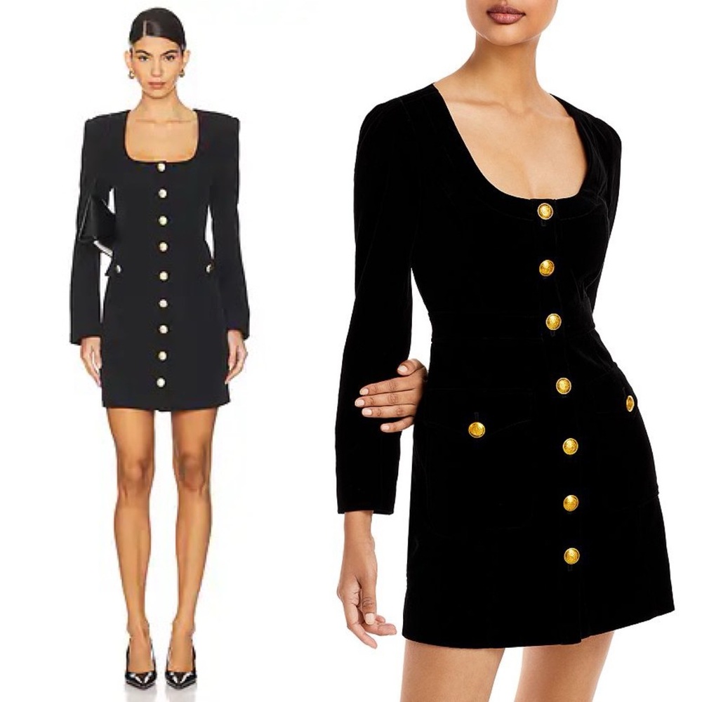 A.L.C. Ivy Black Blazer Mini Dress Gold Buttons Long Sleeve Size 6 NWT